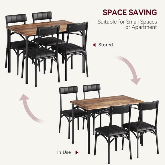 Historyli Dining Table Set for 4, 5 Piece, Kitchen Table with 4 Upholstered Chairs, Wood Rectangular, Retro