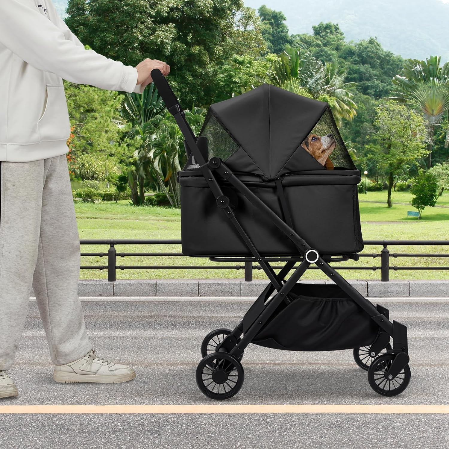 Historyli Dog Stroller-4-Wheel Lightweight Foldable Pet Stroller-50 LBS Capacity,360-Degree Swivel Front Wheels & Foot Brake,Portable Pet Carrier for Small Medium Dogs Cats Puppy