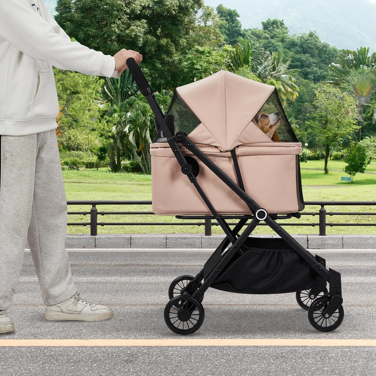Historyli Dog Stroller-4-Wheel Lightweight Foldable Pet Stroller-50 LBS Capacity,360-Degree Swivel Front Wheels & Foot Brake,Portable Pet Carrier for Small Medium Dogs Cats Puppy