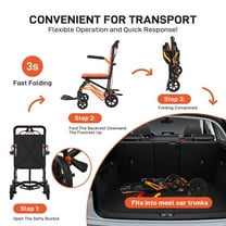 Historyli Easy Travel Wheelchair, Lightweight Foldable, with Handbrake, 18 lbs, Dark Orange