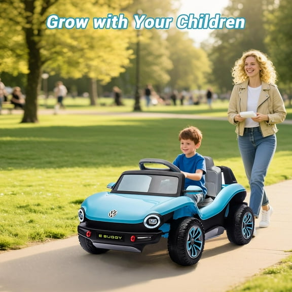 Historyli Electric Car, 12V Ride-On Toy, with Parent Remote Control, LED Lights, Bluetooth & MP3 Player, Blue