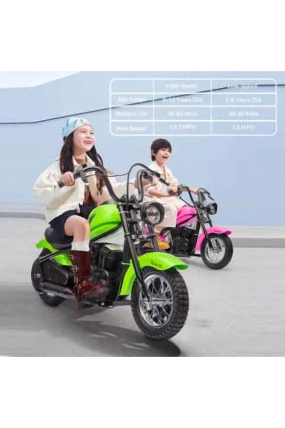 Electric Motorcycle, 24V, 250W Electric Dirt Bike, with LED Light, Leather Seat, Green