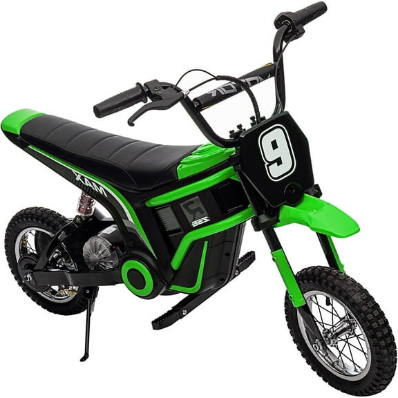 Historyli Electric Motorcycle, Rear Suspension, Electric Dirt Bike for Ages 3-10,350W -Up to 14.29MPH, 2-Speed Modes Motorcycle , Max Weight 135 Lbs.Seat Height 18.3",Green 9