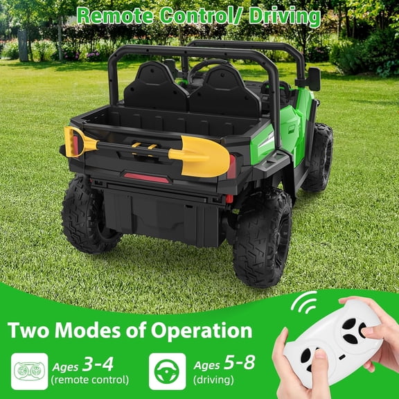 Historyli Electric Ride On Dump Truck-24V 4WD with Remote Control-2-Seater Ride On Car for Ages 3+,All-Terrain Toy Truck with Dump Bed,Bluetooth & LED Lights-Green