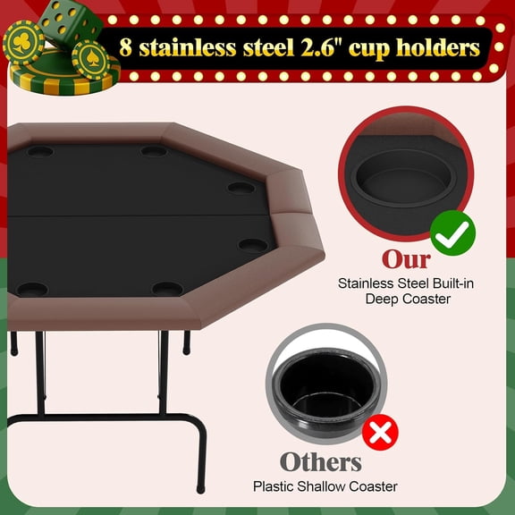 Historyli Folding Game Table-1 Iron Leg Octagonal 2-Fold Iron Poker Table-Game Tables for Adults,Table Games