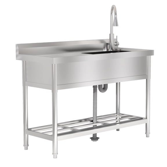 Historyli Freestanding Stainless Steel Utility basin – Spacious Single Bowl with Pull-Out Rotating Faucet, Hot & Cold Water Pipes, Integrated Workbench for Kitchen,Indoor & Outdoor