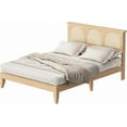 thumbnail image 1 of Historyli Full Size Boho Rattan Bed Frame,Wooden Bed Platform with Storage,Smart RGB LED Natural Rattan Headboard,No Box Spring Needed,Easy Assembly Solid Wood Foundation with Silent Slats,QUEEN, 1 of 9