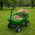thumbnail image 1 of Historyli Garden Wheelbarrow Cart, Utility Cart with Four Wheels & Built-in Stand for Yard, Green, 1 of 5
