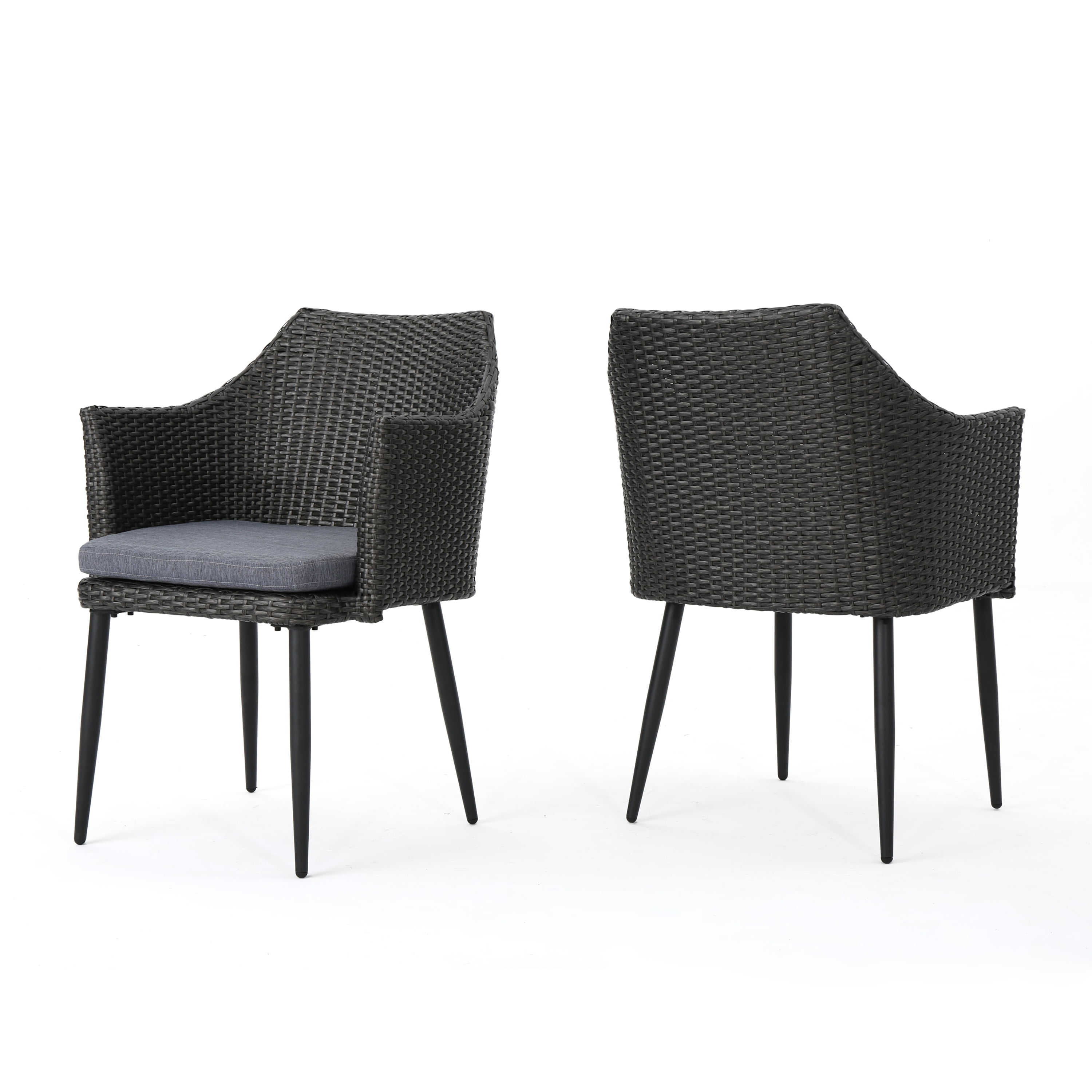 Gray Wicker Outdoor Dining Armchair with Cushions