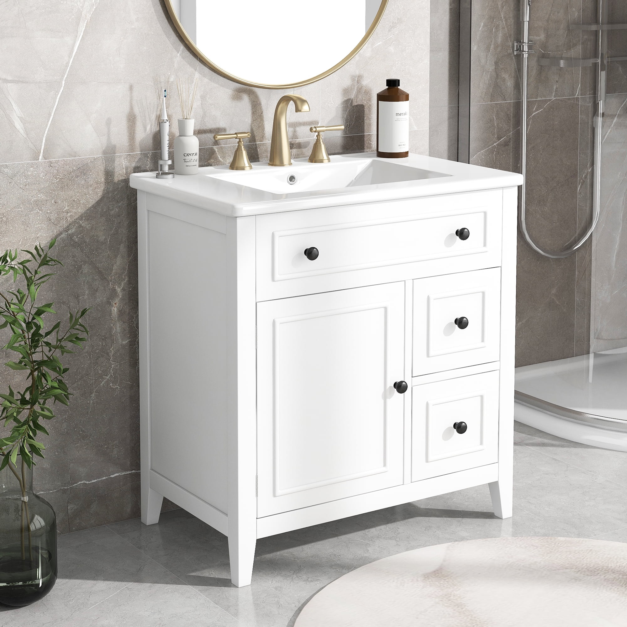 Historyli Go5H 30" Bathroom Vanity Cabinet With Sink Top, 1 Door, 2 ...