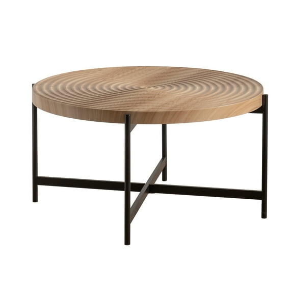 Historyli Go5H 33" Coffee Table Modern Thread Design Round Coffee Table , MDF Table Top With Cross Legs Metal Base For Home, Office, Waiting Room, Living Room