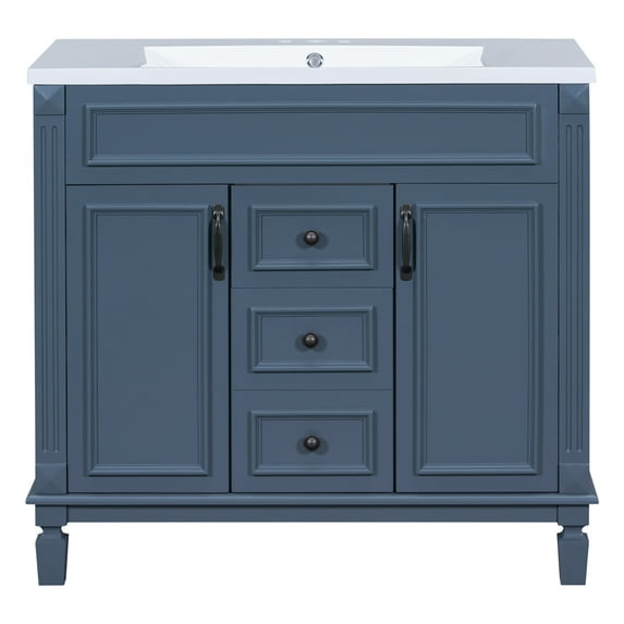 Historyli Go5H 36'' Modern Bathroom Vanity Without Top Sink Combo Set, Freestanding Single Basin Bathroom Vanity Cabinet With 2 Closing Doors 2 Drawers Storage Home Furniture