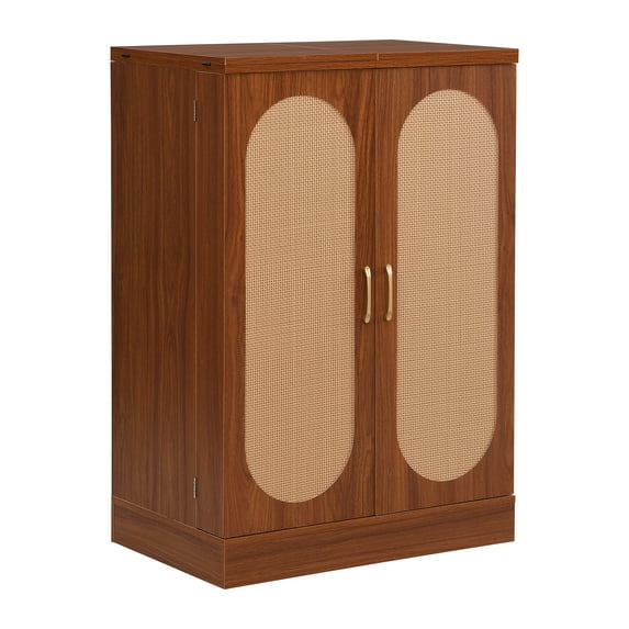 Historyli Go5H 41.9 Inch Modern Bar Cabinet With Wine And Glass Rack, Industrial Rattan Door Liquor Table With Large Storage Space, For Kitchen, Dining Room
