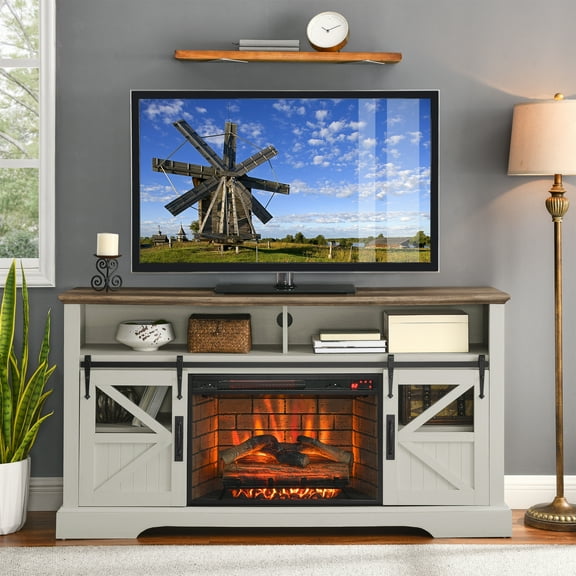 Historyli Go5H 60 Inch Electric Fireplace TV Stand With Sensor Door Infrared Remote Control Wood Entertainment Center For TVs Up To 70"