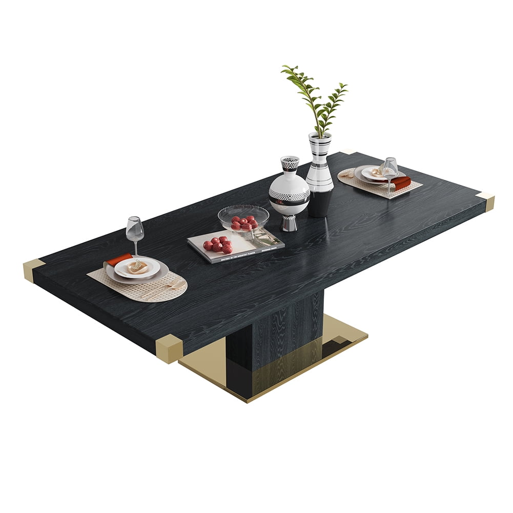 Historyli Go5H Dining Table, 78.74 Inch Table With Gold Finish Corner ...