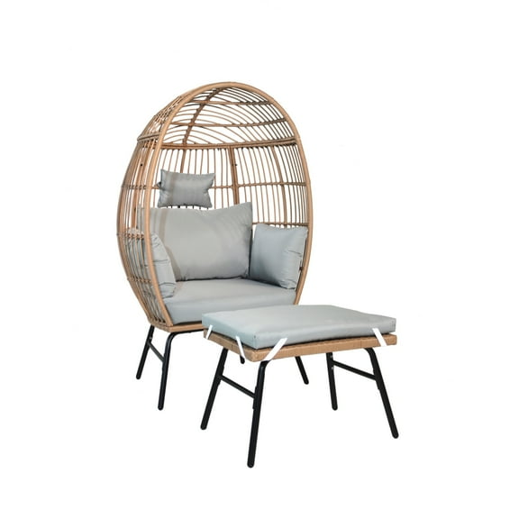 Historyli Go5H Egg Chair Outdoor, Patio Chair With Ottoman, hand knitting PE Wicker, 3.9 Inches Thick Cushion, Steel Frame, Lumbar Support, Patio Basket Chair For Indoor