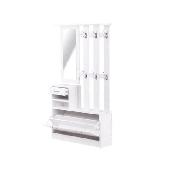 Historyli Go5H Entryway Bench With Coat Rack, 3-in-1 Entryway Hall Tree With Mirror, Coat Rack & Shoe locker, Multi-functional Hall Tree,For Living Room Bedroom, Entryway