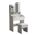 thumbnail image 1 of Historyli Go5H Makeup Vanity With LED Mirror, Make Up Dressing Table With 3 Drawers And Hair Dryer Holder, Vanity Desk With 3 Lighting Modes, Vanity Table With Chair For Bedroom, 1 of 8