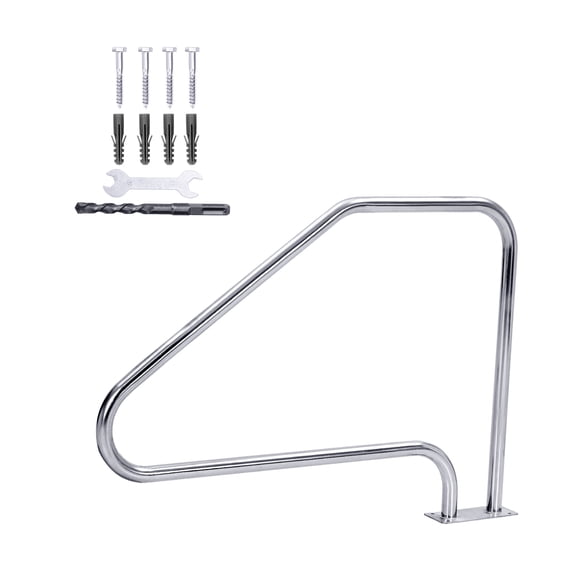 Historyli Go5H Swimming Pool Handrails 49.5" x 34" Pool Railings for Inground Pools, 304 Stainless Steel Load Capacity 385 LBS,Pool Handrail with Blue Handle Covers and Quick Install Fittings