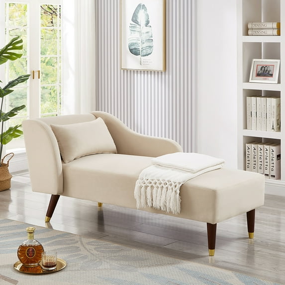 Historyli Go5H Velvet Lounge Chair With Removable Pillow Tilted Backrest Solid Wood Legs Upholstered Recliner Sofa Chair For Living Room