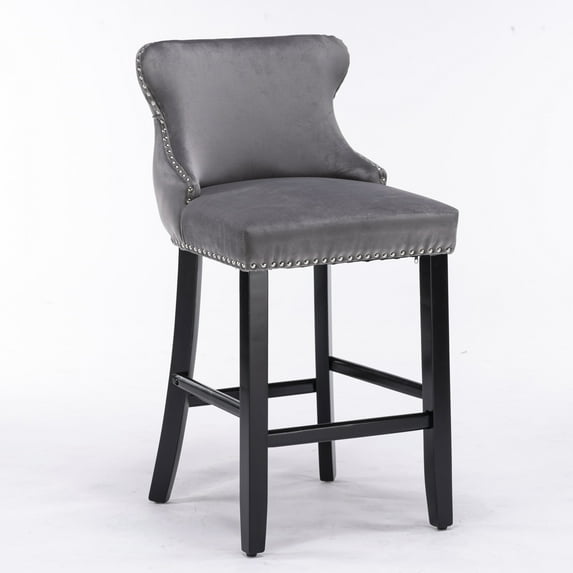 Historyli Go5H Velvet Upholstered Wing-Back Barstools Set Of 4, Leisure Style Bar Chairs, Barstools With Button Tufted Decoration For Home Pub And Kitchen Island