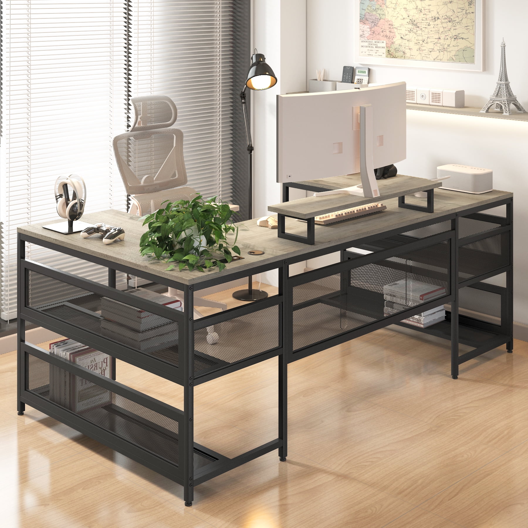 Desk Made With Storage Racks Historyli Go5H u Shaped Office Desk, Corner Desk With 3 Spacious ...