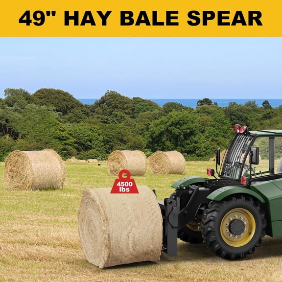 Historyli Hay Bale Spear, 49Inch, 4500lbs Capacity, With sleeve, Heavy Duty Quick Attach