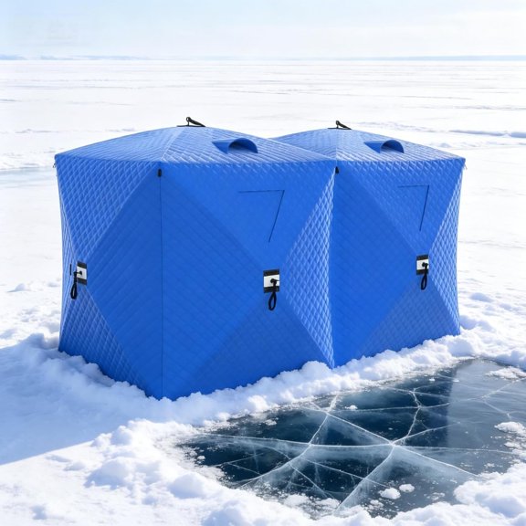 Historyli Insulated Pop-Up Ice Fishing Tent Shelter, 6–8 Person Portable Hub-Style Cabin Shanty, Blue