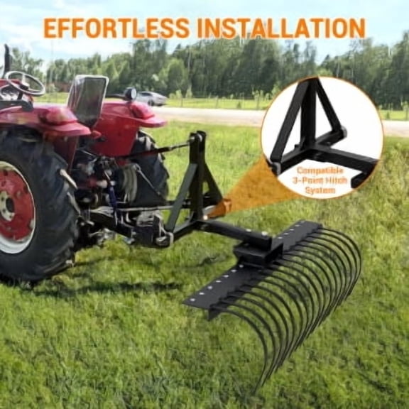 Historyli Landscape Rake, 49 Inch, Fits 2" Receiver, for Tractor, Heavy Duty, Black