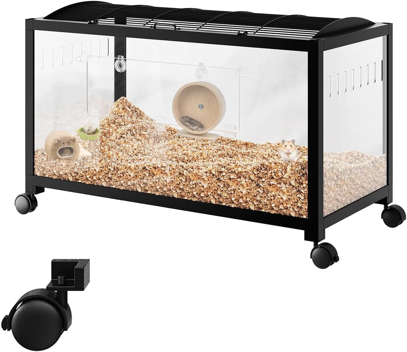 Historyli Large Hamster Cage with Acrylic Sides,Metal Guinea Pig Cages,Universal Wheels+Chew-Proof Dual Door Stackable Cages for Guinea Pigs,Gerbil,Black