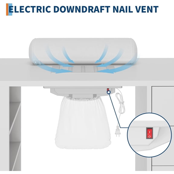 Historyli Manicure Table, Nail Desk, with Vertical Pull-Out Locker, 1 Storage Cabinet, 2 Drawers, 42.5 Inch, White