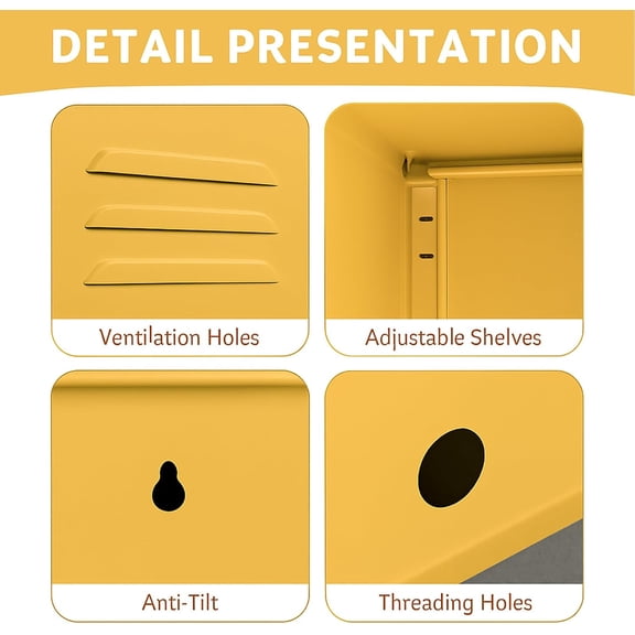 Historyli Metal Locker End Table-Modern Minimalist Side Table with 2 Adjustable Shelves,Anti-Tilt Design-Multi-Functional Storage Cabinet for Living Room & Bedroom-27.55"H x 17.8"W x 19.6"D-Orange