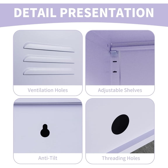 Historyli Metal Locker End Table-Modern Minimalist Side Table with 2 Adjustable Shelves,Anti-Tilt Design-Multi-Functional Storage Cabinet for Living Room & Bedroom-27.55"H x 17.8"W x 19.6"D-Purple