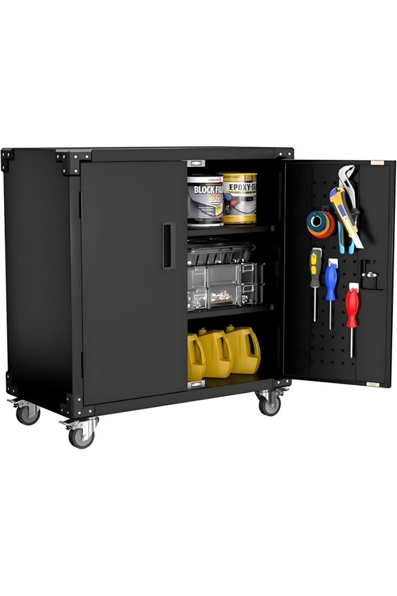Metal Storage Cabinet with Wheels,Lockable Garage Cabinet with 2 Adjustable Shelves and Locks & 4 Wheels Rolling Tool Storage for Garage,Warehouse,Black