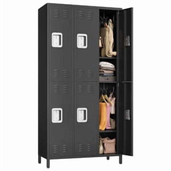 Historyli Metal Storage Locker with 6 Doors, Steel Employee Locker Cabinet with Hooks for Gym School, Industrial Metal Lockers for Assembly Required,Black
