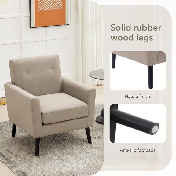 Historyli Mid Century Modern Fabric Accent Chair, Modern Wingback, Comfy Armchair, with Wood Legs, Grey