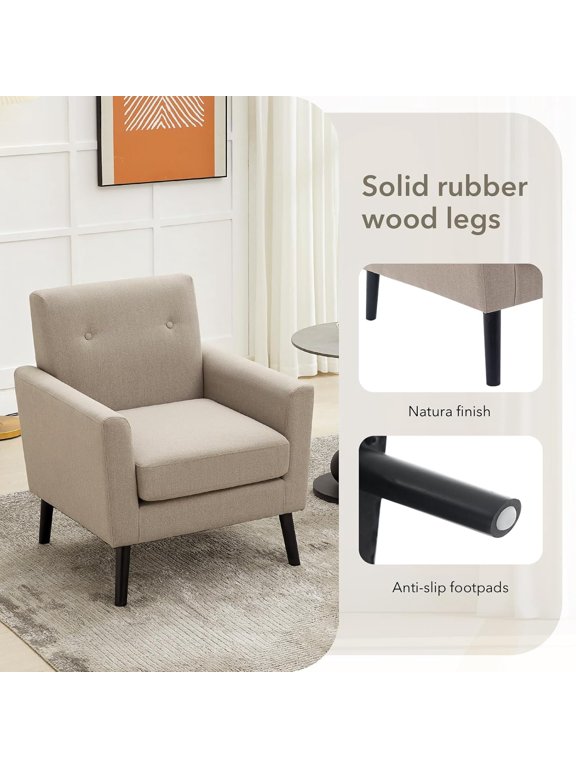Mid Century Modern Fabric Accent Chair, Modern Wingback, Comfy Armchair, with Wood Legs, Grey