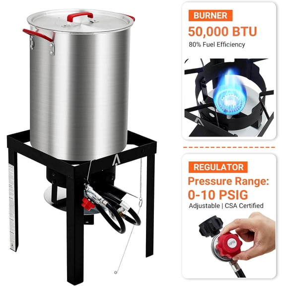 Historyli Outdoor Deep Fryers Stove,30 QT Turkey Fryer Cooker Set and 10 QT Kit,50,000 BTU Aluminum Turkey Deep Fryer and Burner Kit,Burner Stand,Baskets,Marinade Injector,Thermometer