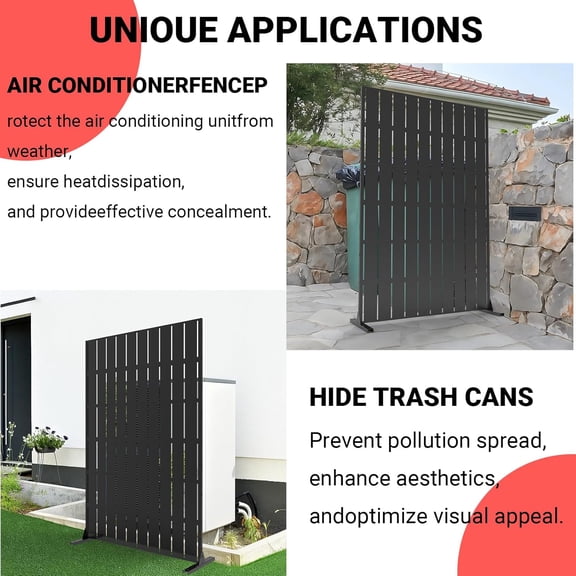 Historyli Outdoor Divider, 3-Panel, Metal Privacy Screen, Decorative Fence, 72" H x 47" W, Black-HA22