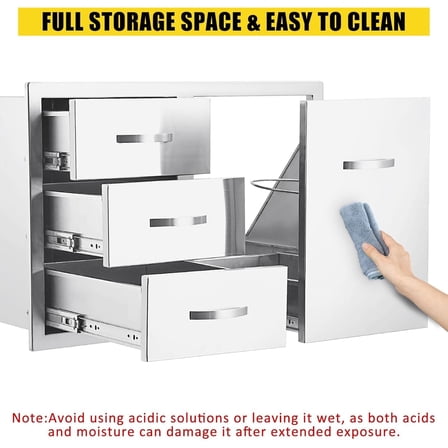 Historyli Outdoor Kitchen Drawers Combo,Enclosed Built-in Drawer,BBQ Access Door Drawers Stainless Steel Cabinet,Outside Cabinet for BBQ Island(33×22×22 inches)