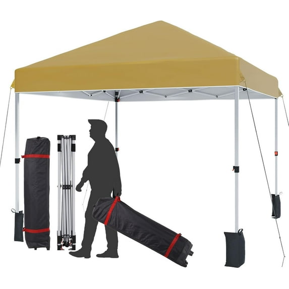 Historyli Pop Up Canopy Tent,Outdoor Beach Canopy Tent 3 Adjustable Heights for Outdoor Shades with Wheeled Bag,8 Stakes,4 Ropes,Portable Shelter for Parties,Camping,Khaki