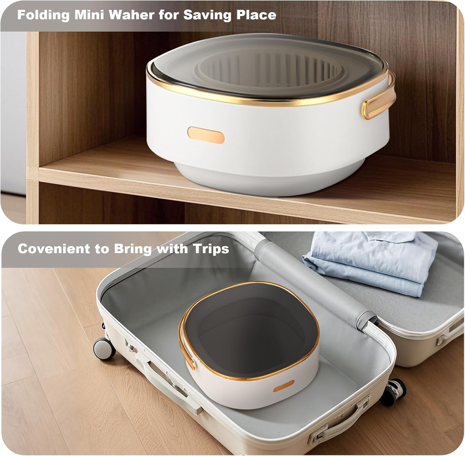 Historyli Portable Washer, 13L, with 3 Cleaning Modes, Mini Washing Machine, Gray White
