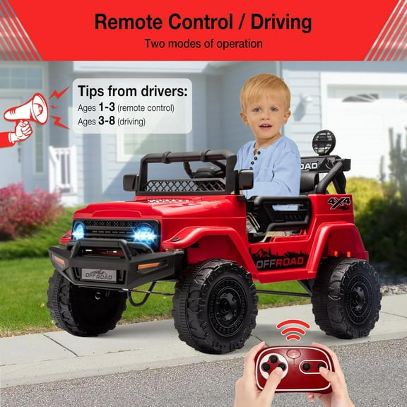 Historyli Powered Ride-Ons, 12V Ride On Truck,Electric Car with Parent Remote Control,Spring Suspension,LED Lights,for Ages 3-8Y,Red