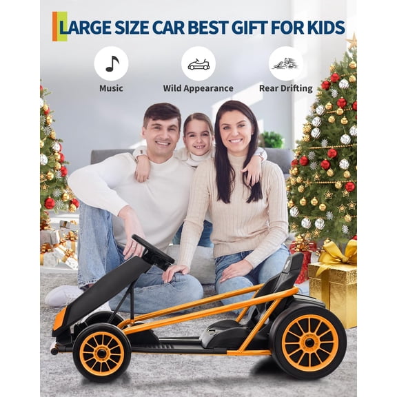 Historyli Powered Ride Ons,24V Ride On Go Kart Toy,High Speed 8.1MPH Drifting Car with 2x300W Motors,Full Metal Frame,Music,Power Display,Max Load 155Lbs Racing for 8-12 Years,Brown