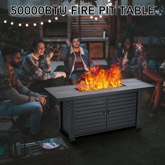 Historyli Propane Fire Pit Table-52 Inch 2-in-1 Outdoor Gas Fire Pit for Patio-with 50,000 BTU,Rectangle Fire Table Coffee Dining Bar Table,Firepit for Outside Deck Backyard-Classic