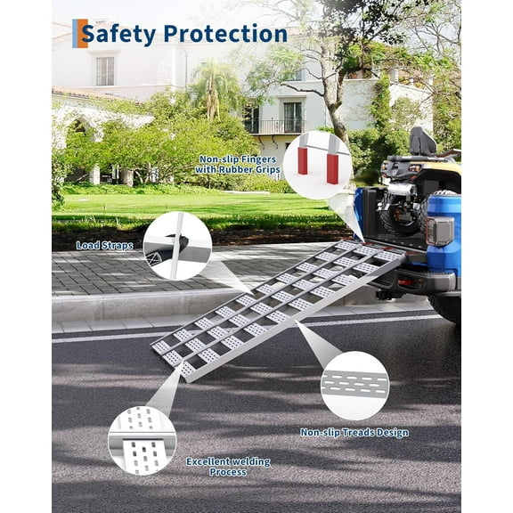 Historyli Ramps for Pickup Trucks, Aluminum, ATV Ramps, 1500 LBS Capacity, Tri-Fold, Aluminum color