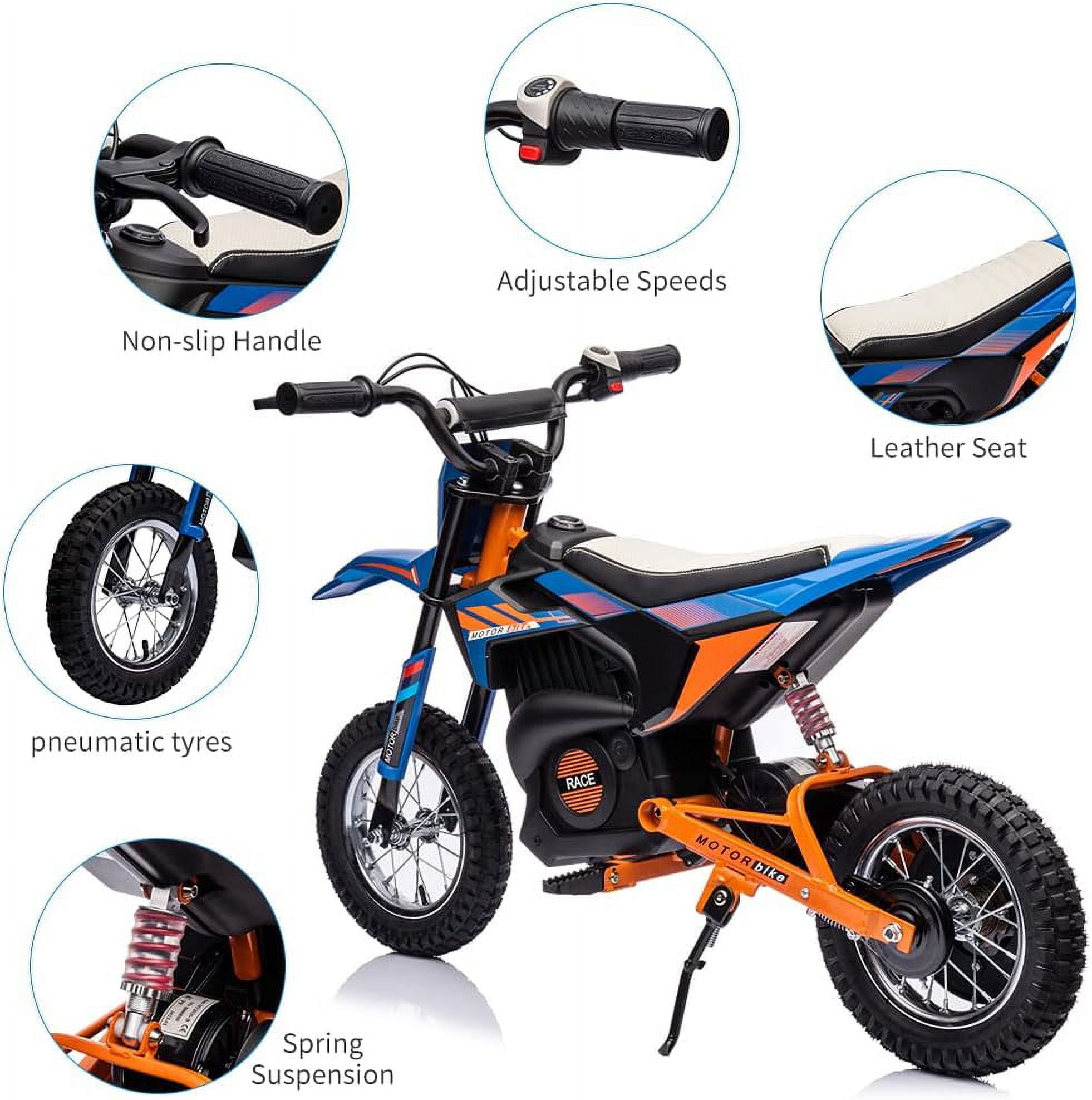 Historyli Ride On Electric Motorcycle-24V 250W Motor 16MPH Fast Speed Dirt Bike-Leather Seat Battery Powered Off-Road Bike,Twist Grip Throttle,Metal Suspension,Air-Filled Tires-Blue