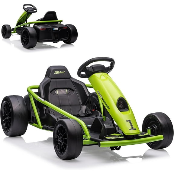 Historyli Ride on Go Kart for Teens, 24v 9Ah Large Battery Dual 300w Extra Powerful Motors, 8MPH Fast Drifting Fun with Music & Horn, Max Load 175 Lbs, Outdoor Ride on Toy,Green