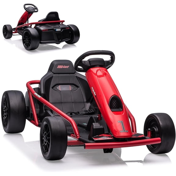 Historyli Ride on Go Kart for Teens, 24v 9Ah Large Battery Dual 300w Extra Powerful Motors, 8MPH Fast Drifting Fun with Music & Horn, Max Load 175 Lbs, Outdoor Ride on Toy,Red