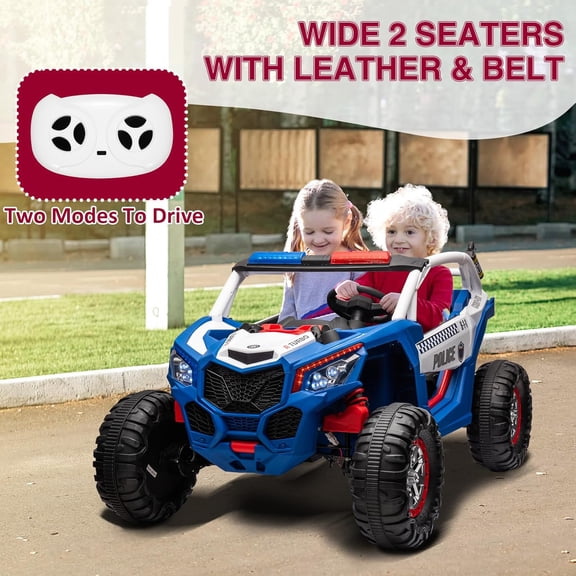 Historyli Ride on Toys-24V 2-Seater UTV,4WD 300W Motors Powerful Electric Vehicle with Remote Control-4 Shock Absorbers,Leather Seats,Music and Lights-Blue